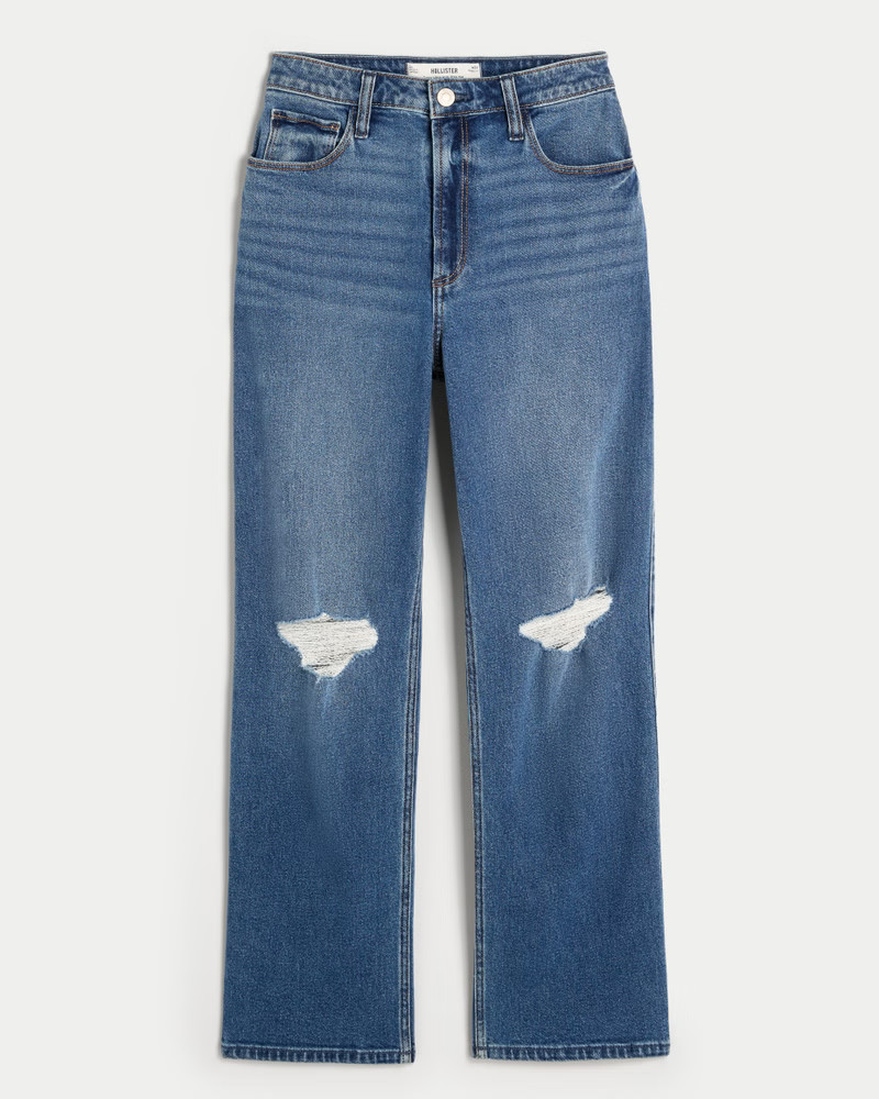 Curvy Ultra High-Rise Ripped Medium Wash Dad Jeans | Hollister (US)