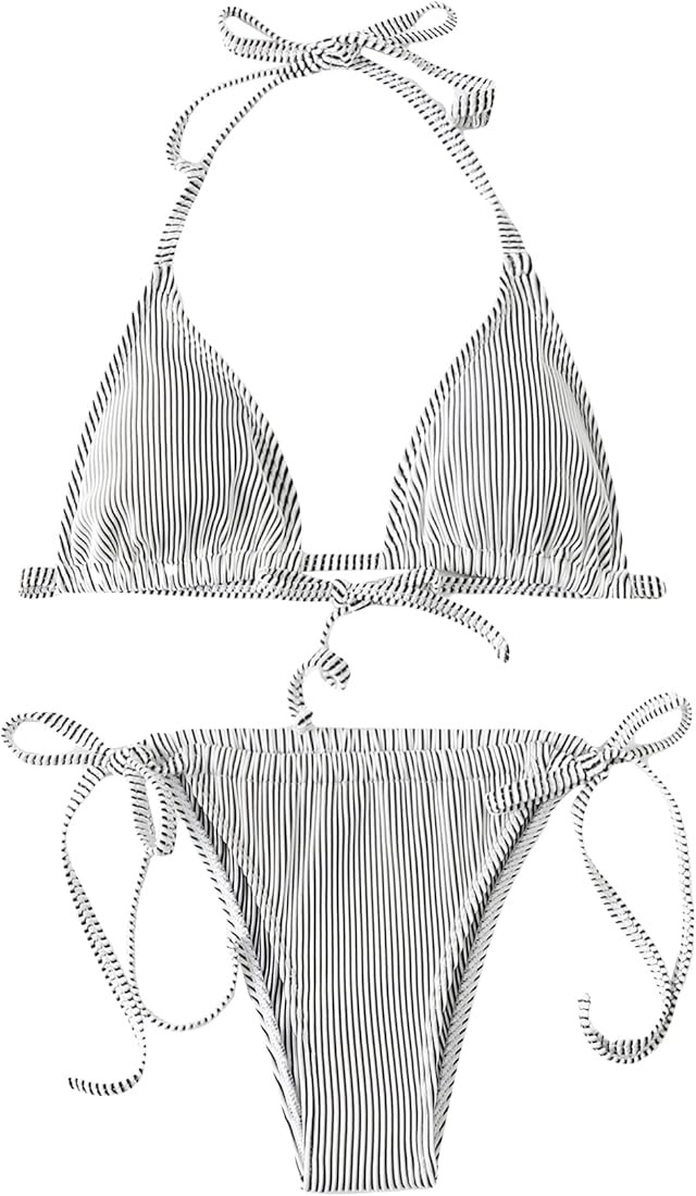 Cozyease Women's 2 Piece Sets Sexy Striped Bathing Suits Triangle Halter Bikini Swimsuit | Amazon (US)