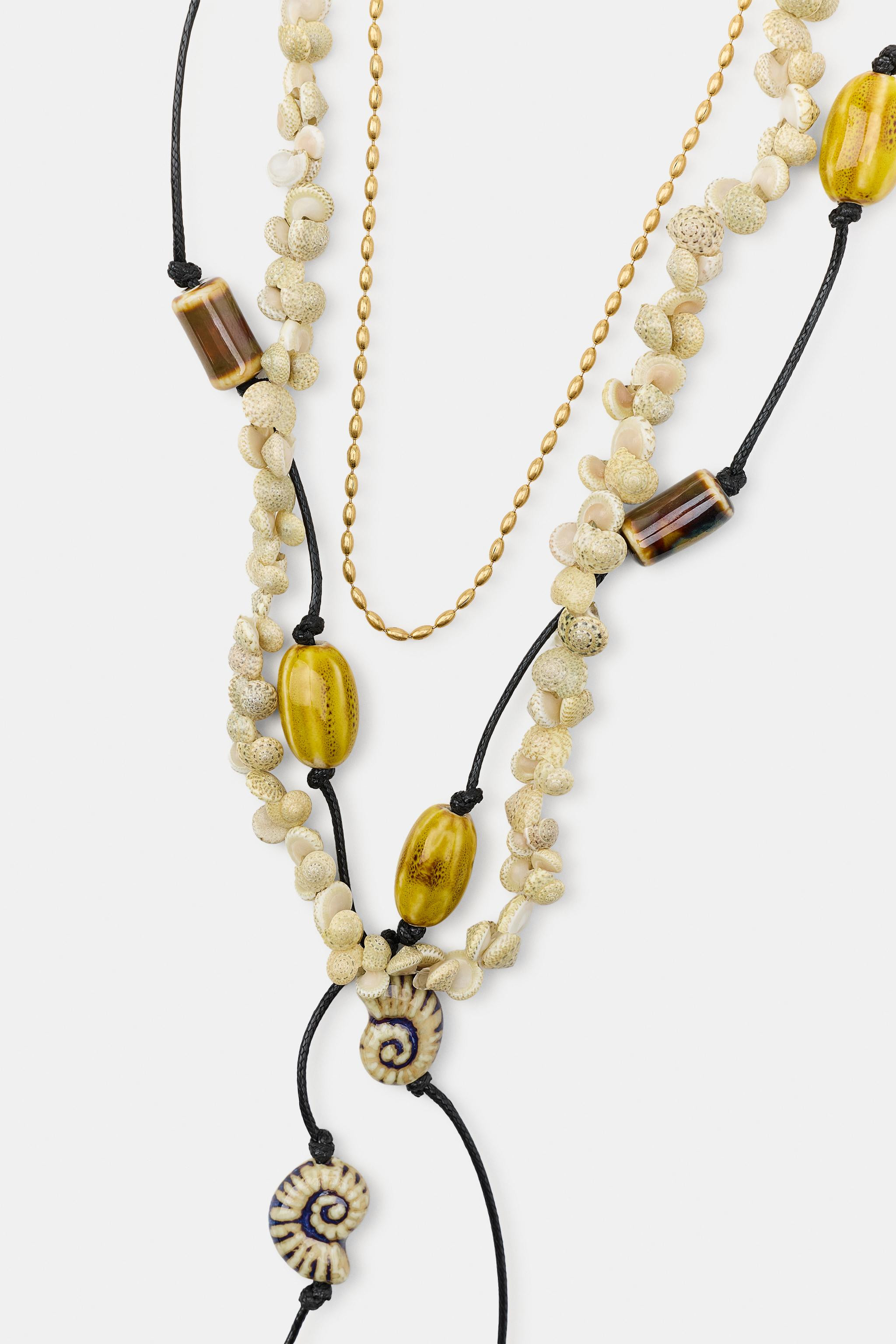 PACK OF 3 CORD NECKLACES WITH SHELLS AND CERAMIC | Zara US