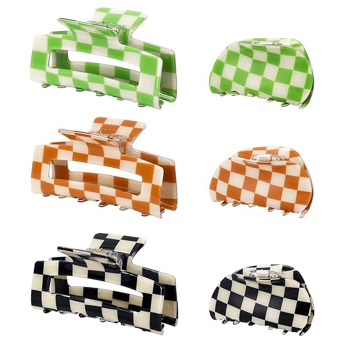 Whaline 6 Pack Checkered Hair Claw Clips Rectangle Semicircle Hair Claw Colorful Plaid Non-Slip S... | Amazon (US)