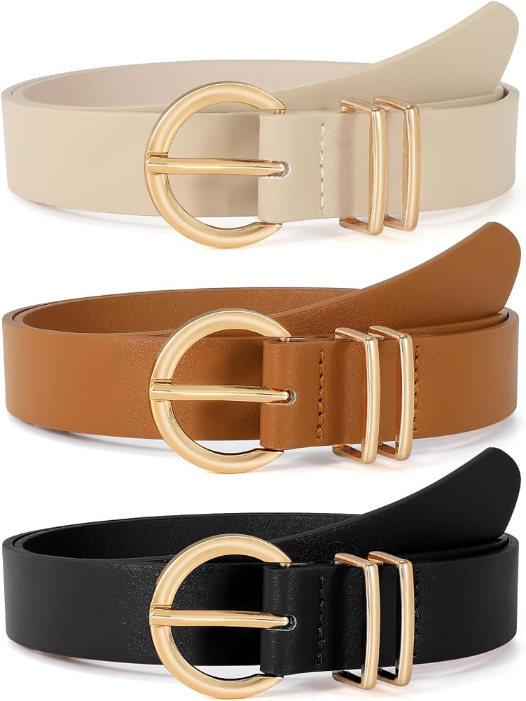 VONMELLI 3 Pack Women's Leather Belts for Jeans Dresses Ladies Waist Belt with Fashion Gold Buckl... | Amazon (US)