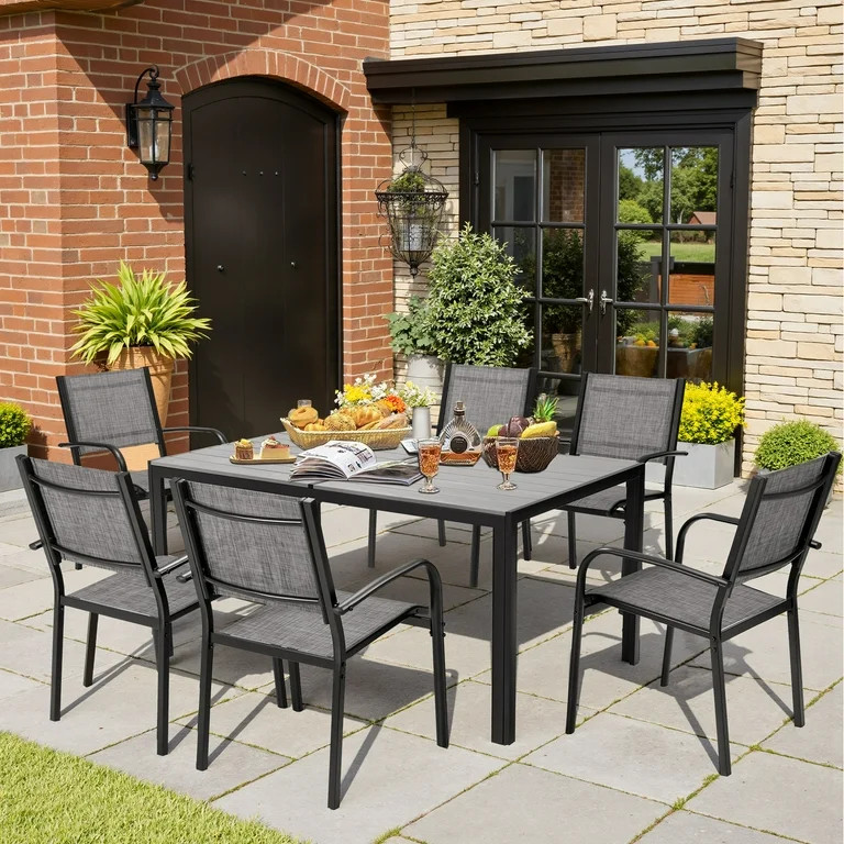 7 Piece Outdoor Dining Set, Patio Dining Table Set for 6 Persons, Garden Patio Textilene Dining F... | Walmart (US)