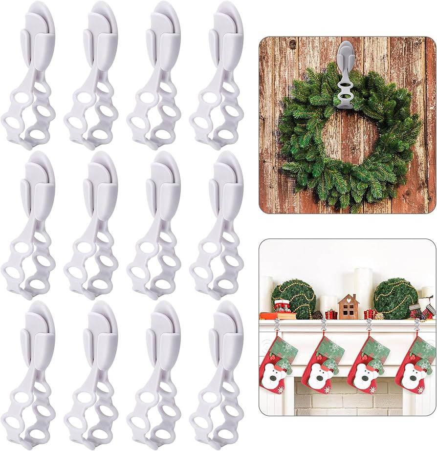 12 Pcs Christmas Garland Ties Wreath Holder- 8.5" Adhesive Silicone Christmas Garland Hangers- St... | Amazon (US)