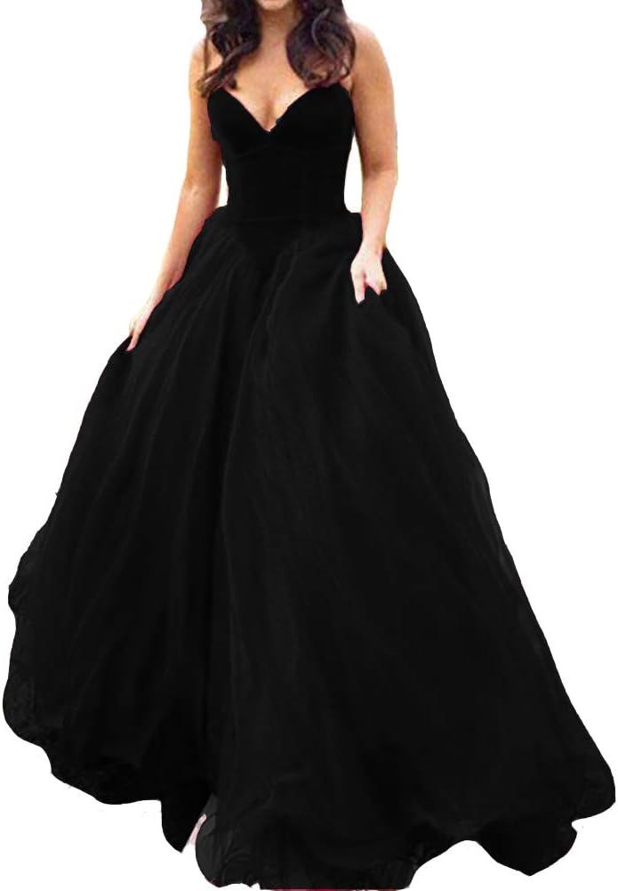Lemai V Neck Velvet and Tulle Long Ball Gown Corset Formal Evening Prom Dresses | Amazon (US)