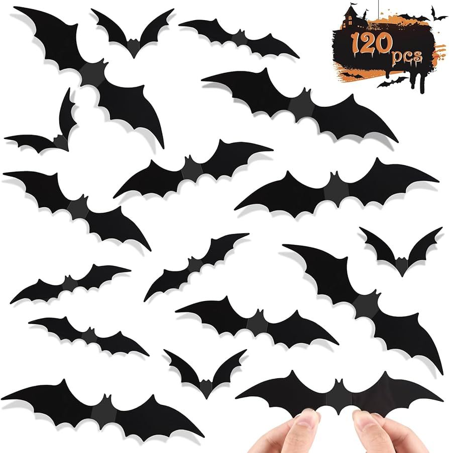 ZYFLSQ 120 Pcs Bats Wall Decor Halloween Decorations, 3D Bat Stickers for Home Decor 4 Size Scary... | Amazon (US)
