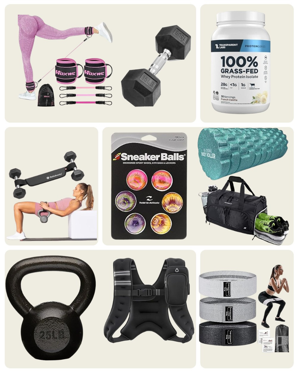 If you’re new to the gym, you do NOT need everything… but you do need the right things.

These are my go-to beginner fitness essentials that actually make a difference when you’re trying to stay consistent, build strength, and feel confident walking into the gym.

No fluff and no wasted money. Just the basics that work:
• resistance bands for glute activation
• a solid protein powder to hit your goals
• dumbbells + kettlebell for strength
• foam roller for recovery
• a gym bag that keeps you organized

If you’re just starting out, start here. Keep it simple and focus on showing up.

Everything linked for you 🤍
#ltkfitness #ltkhome #ltkunder100 #beginnerfitness #gymessentials #fitnesstips 

 #LTKfitnessgoals #LTKmorningroutine #LTKActive
