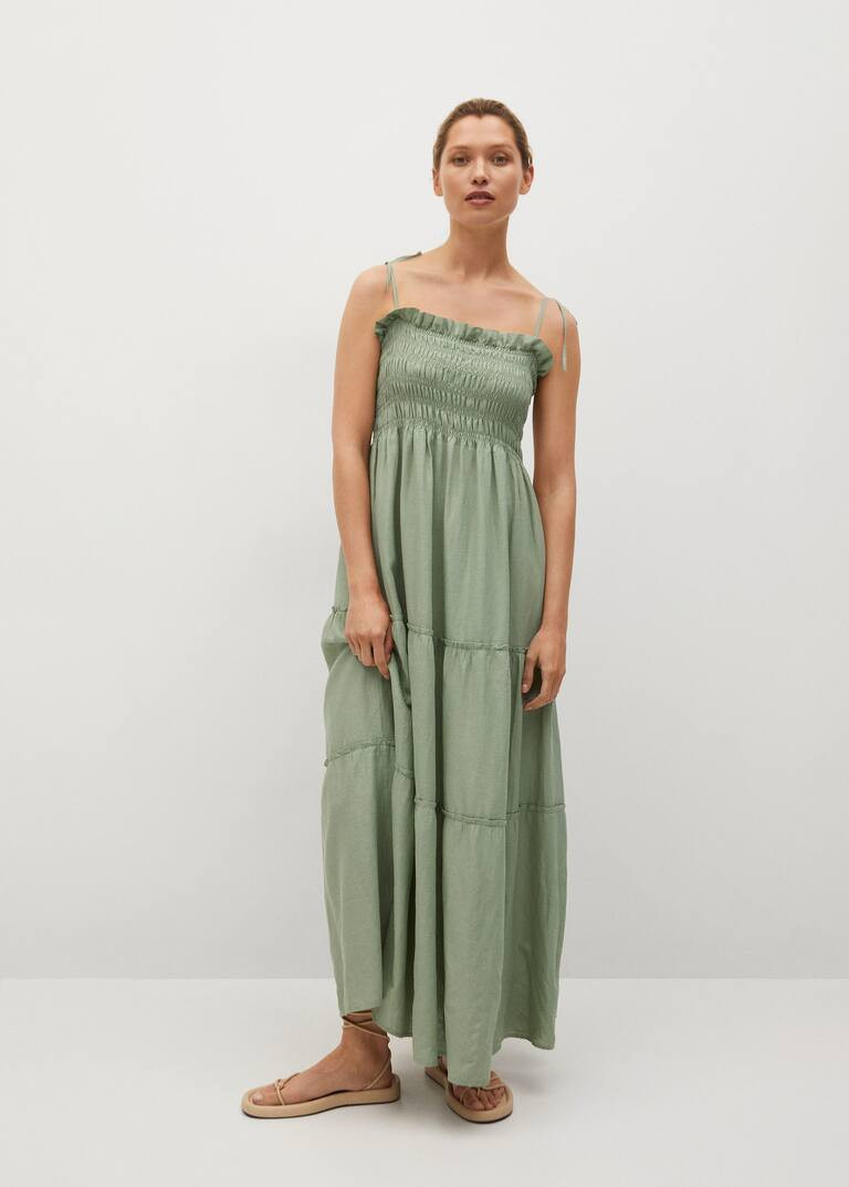 Elastic panel linen dress | MANGO (US)