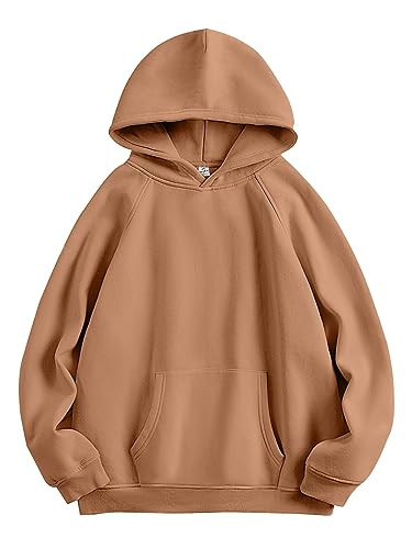 ANRABESS Women Hoodies Oversized Fleece Long Sleeve Comfy Casual Basic Pullover Sweatshirts 2025 Fall Outfits Y2K Clothes Light Brown Small | Amazon (US)