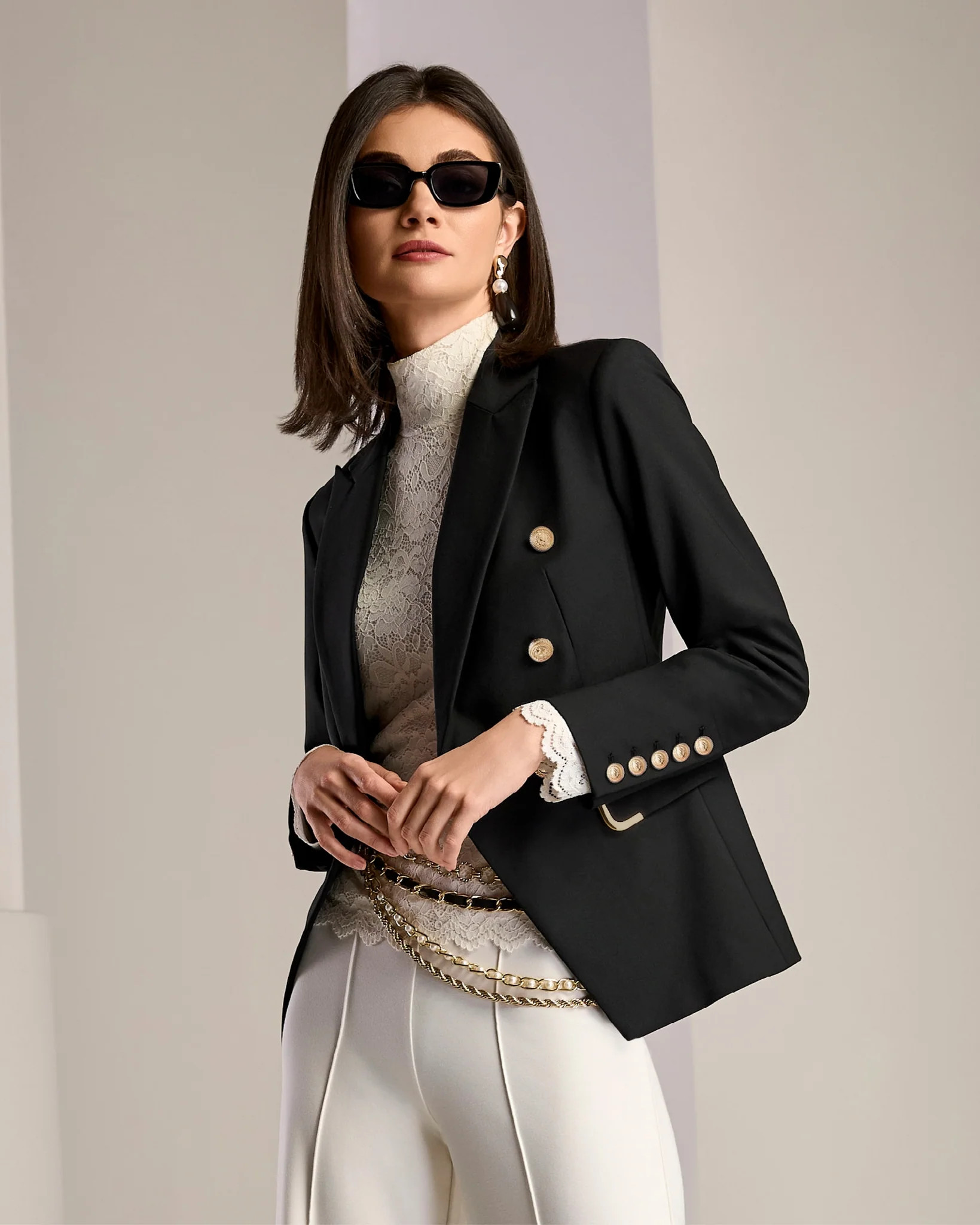 Hardware Trimmed Double Breasted Modern Blazer Proper Black | Boston Proper
