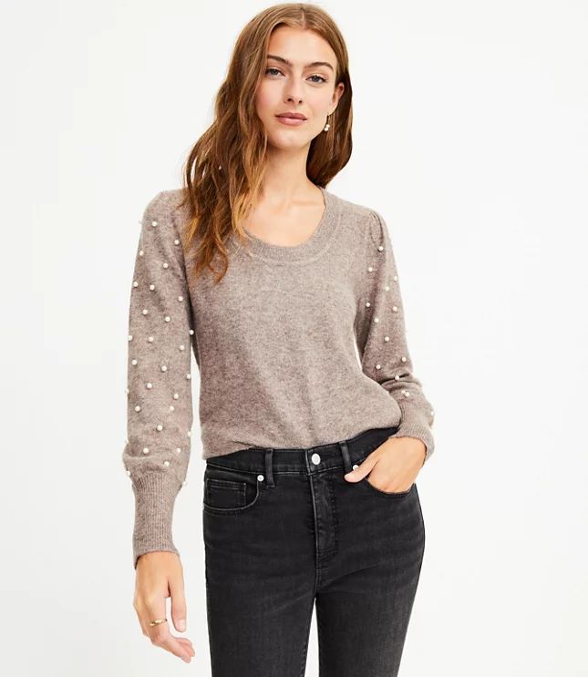 Petite Pearlized Sleeve Sweater | LOFT
