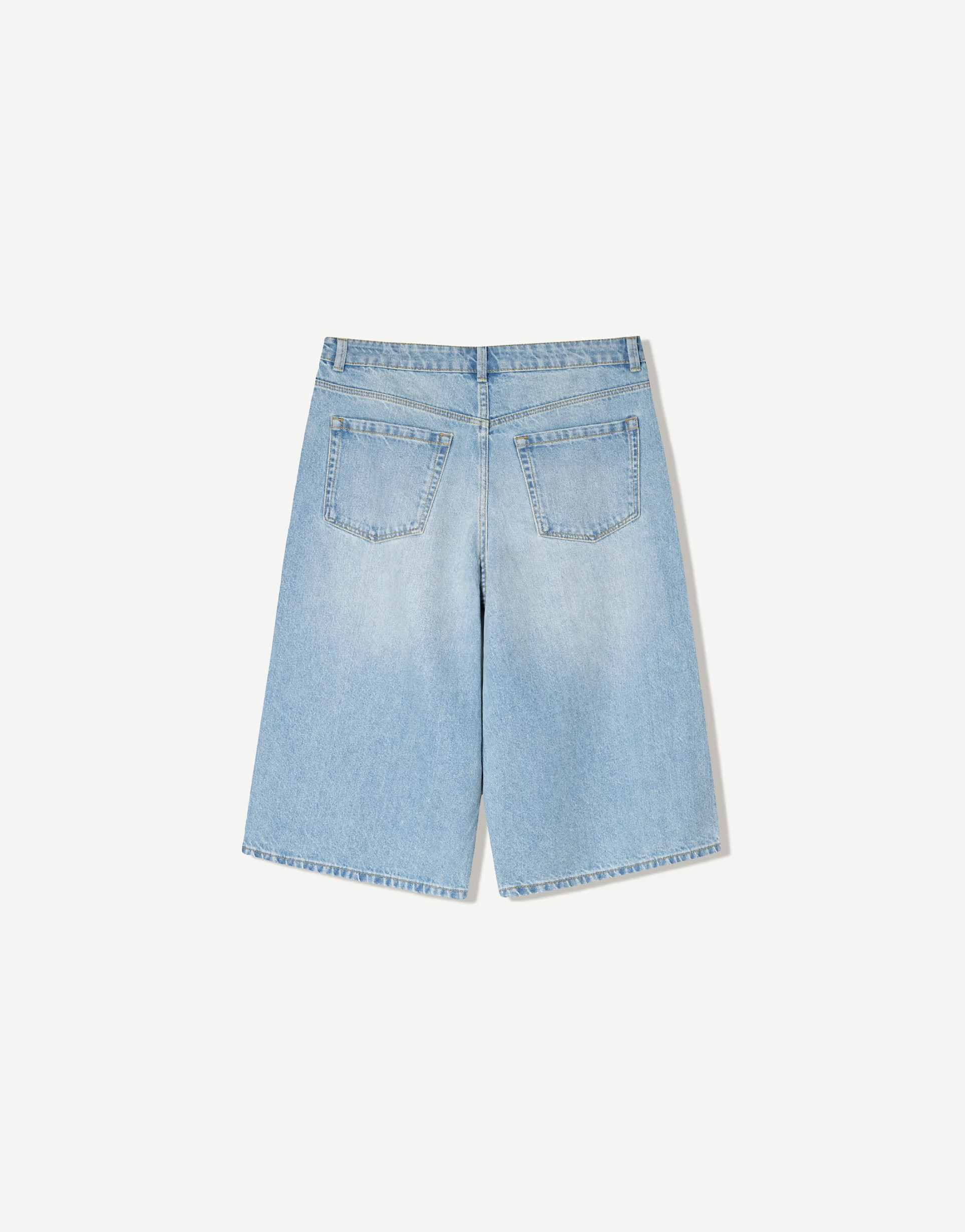 Bershka baggy denim bermuda jorts in mid blue | ASOS (Global)
