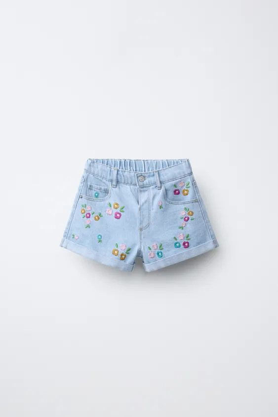 EMBROIDERED FLORAL DENIM SHORTS | Zara US