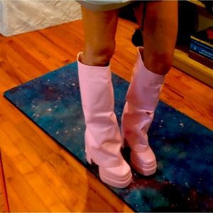 Dolls Kill Pink Vegan Leather Foldover Platform Boots | Poshmark