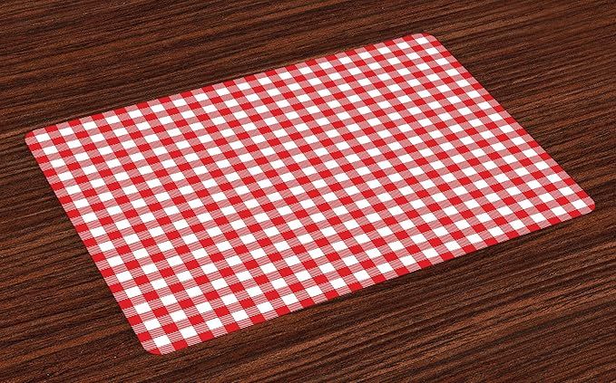 Lunarable Vintage Place Mats Set of 4, Vintage Style Checkered Pattern Christmas Inspired Classic... | Amazon (US)
