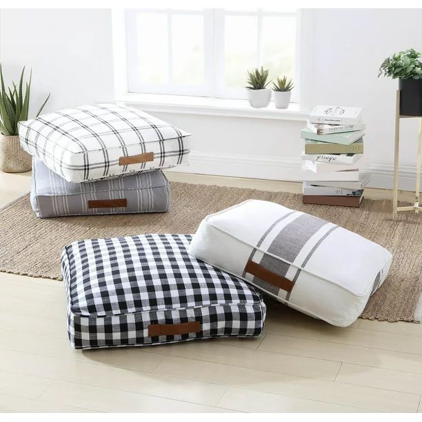 Better Homes & Gardens Yarn Dyed Floor Cushion, 24" x 24" x 5", Black and White Gingham | Walmart (US)