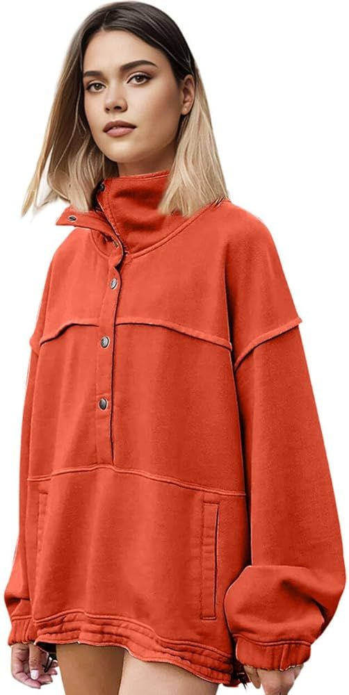 CLOVALUB Stash It Sweatshirt Dupes Sleeve Tops Trendy Button Sweatshirt For Women Preppy Sweatshi... | Amazon (US)