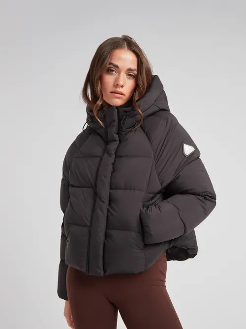 JACK1T Cloud Cropped Hooded Puffer Jacket in Black/stone at Nordstrom, Size Medium | Nordstrom