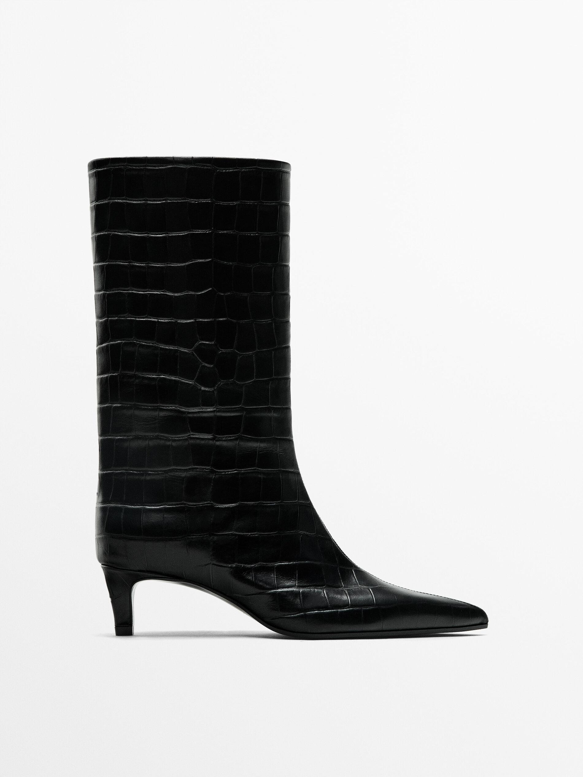 Mock croc embossed ankle boots | Massimo Dutti US