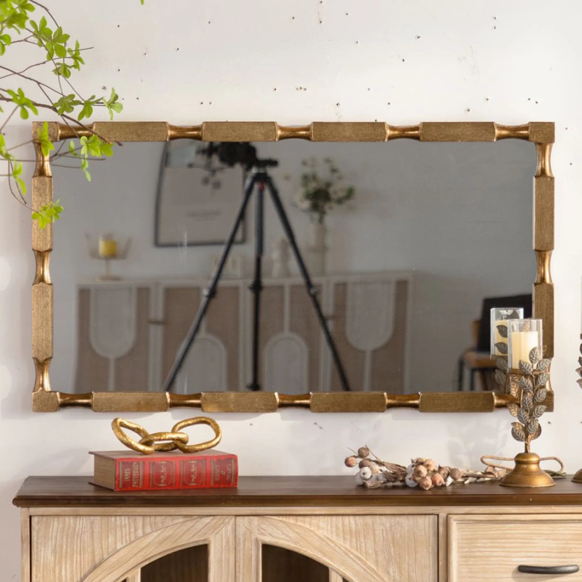 Gold Bamboo-Style Rectangular Wall Mirror - Overstock - 43724916 | Overstock