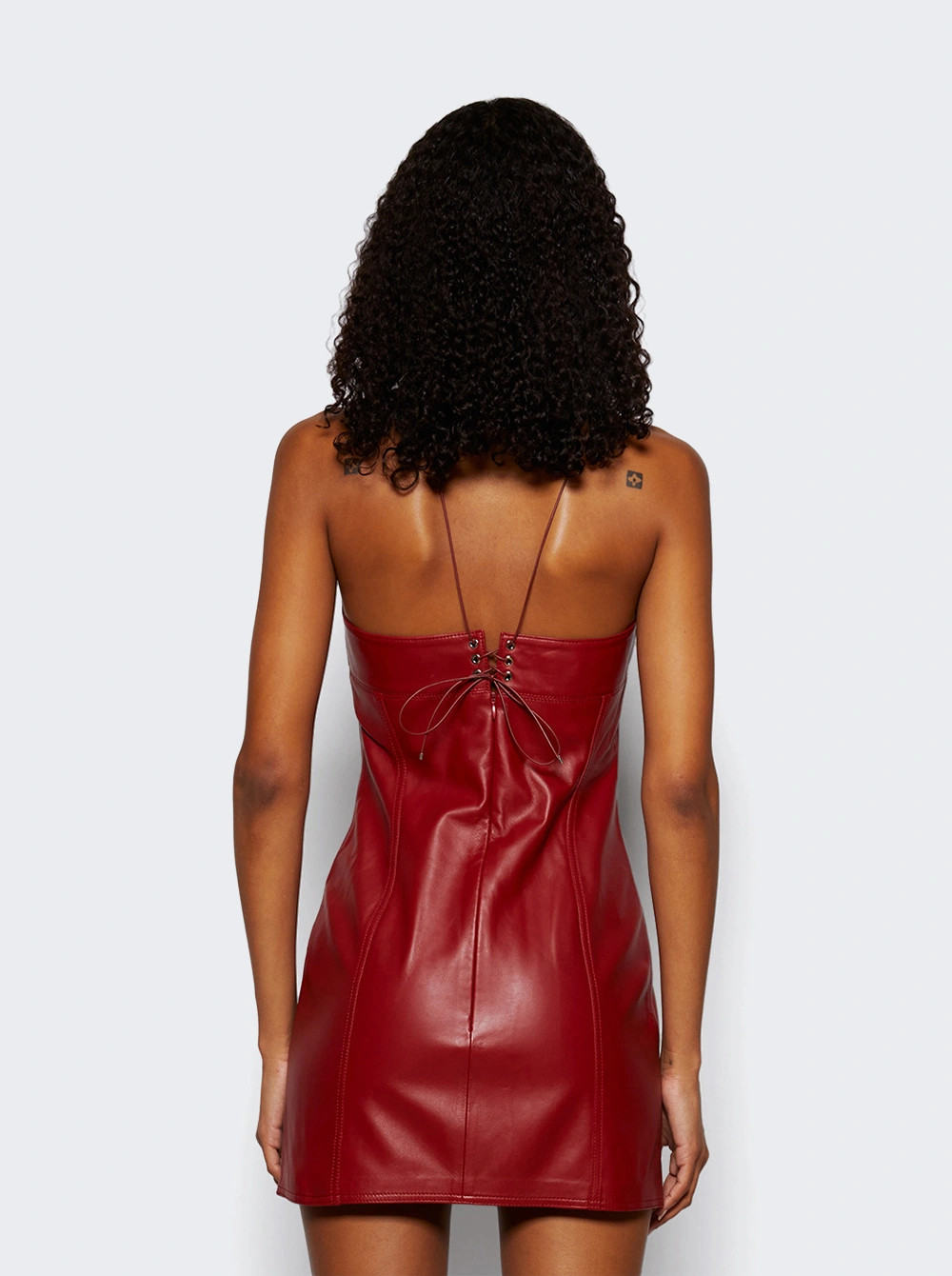 Cleavage Leather Mini Dress Red | The Webster
