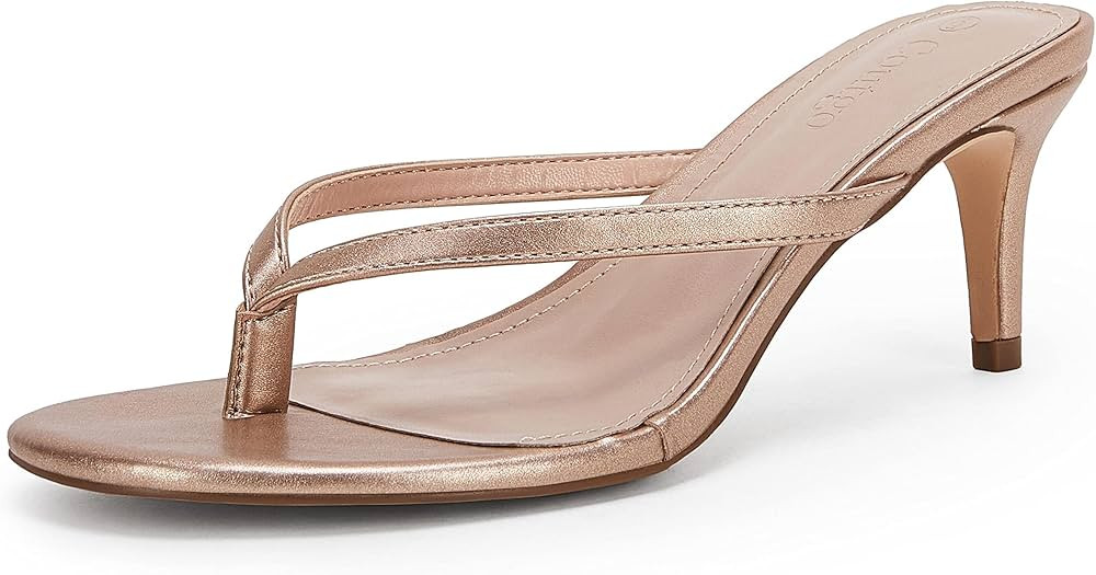 Coutgo Women's T Strap Flip Flops Thong Slip On Heeled Sandals Slide Kitten Heel Comfortable Shoe... | Amazon (US)