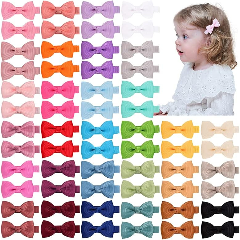 Ruyaa 60 Pieces 30 Colors in Pairs Baby Girls Fully Covered Hair Clips Tiny 2" Hair Bows Alligato... | Amazon (US)
