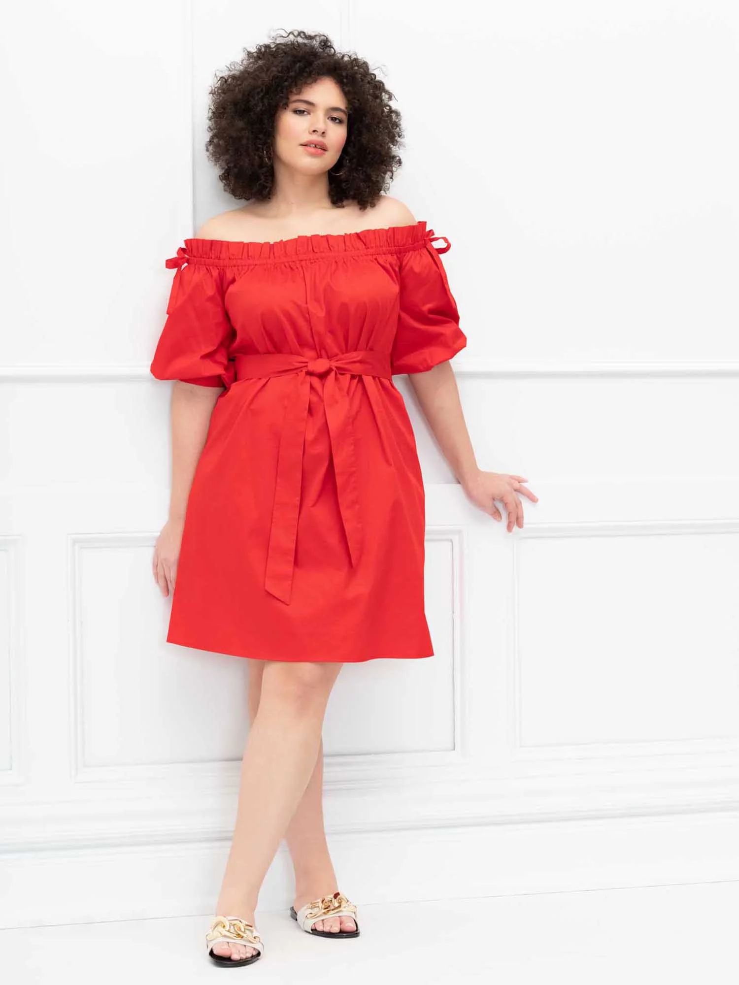 ELOQUII Elements Women's Plus Size Off-The-Shoulder Trapeze Dress | Walmart (US)