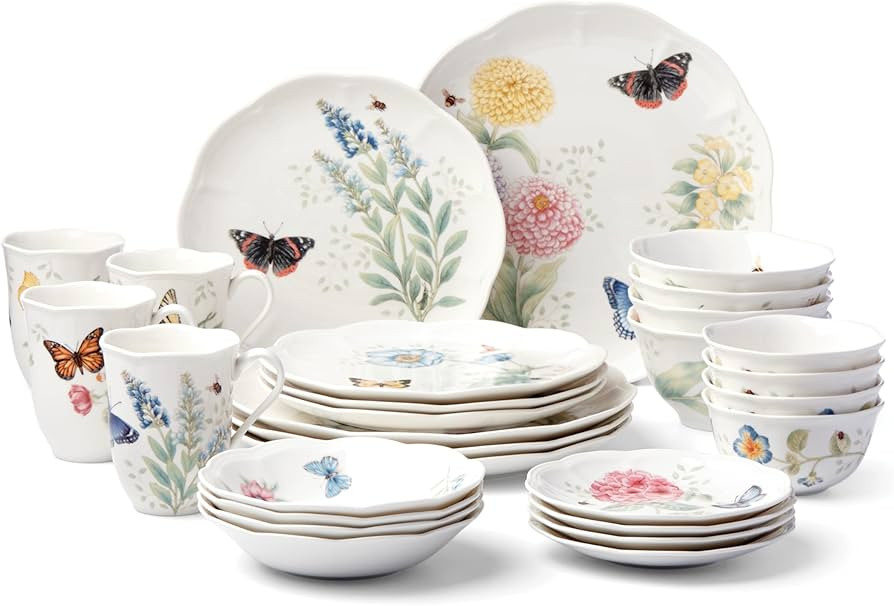 Lenox 865075 Butterfly Meadow 28-Piece Dinnerware Set, White | Amazon (US)