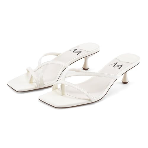 MIRAAZZURRA White Kitten Heels Square Toe Sandal Flip Flop Mules White-7.5 | Amazon (US)