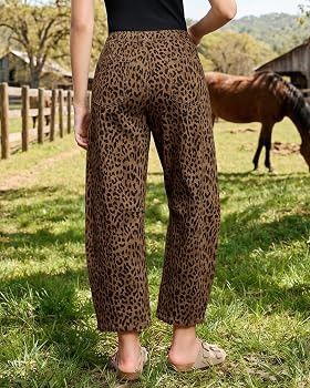GRAPENT Barrel Jeans for Women Trendy High Waisted Pull On Wide Leg Cropped Leopard Cheetah Print... | Amazon (US)