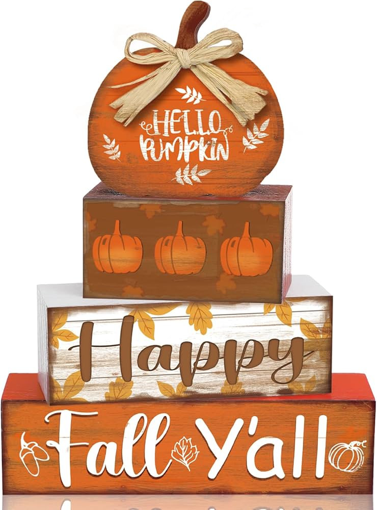 4 Pcs Fall Decor for Home Pumpkin Scarecrow Turkey Wooden Signs with Sayings Thanksgiving Fall Ti... | Amazon (US)