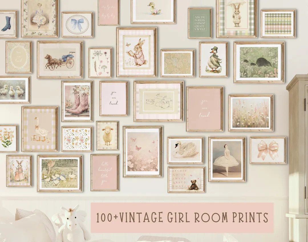Vintage Nursery Wall Art Girl  100+ Nursery Bundle  Vintage Girl Room Art Prints  Nursery Gallery... | Etsy (US)