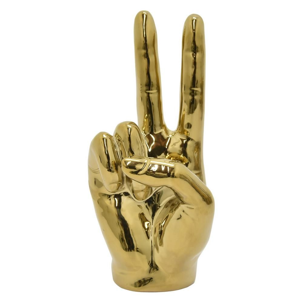 7.25 in. Gold Ceramic Peace Hand Sign | The Home Depot