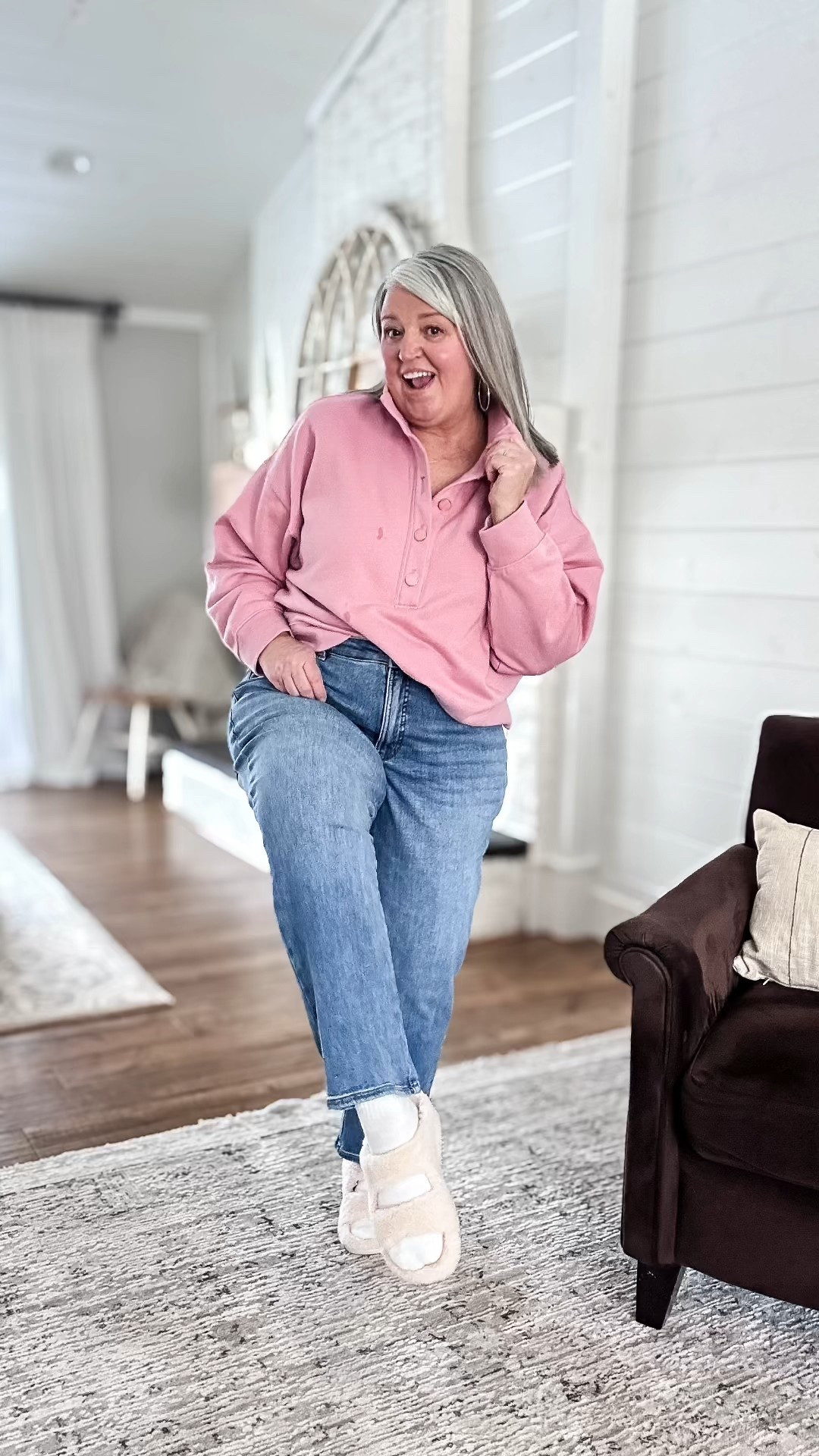 Keeping it real… comfortable in these size inclusive straight-leg jeans. They run generous. 
Jeans - 14 | Sweatshirt - XXL (but could size down.)

Measurements for size reference:
5’5” || Bust 44” || Waist 40” || Hip 52” 

#LTKPlusSize #LTKOver40 #LTKMidsize