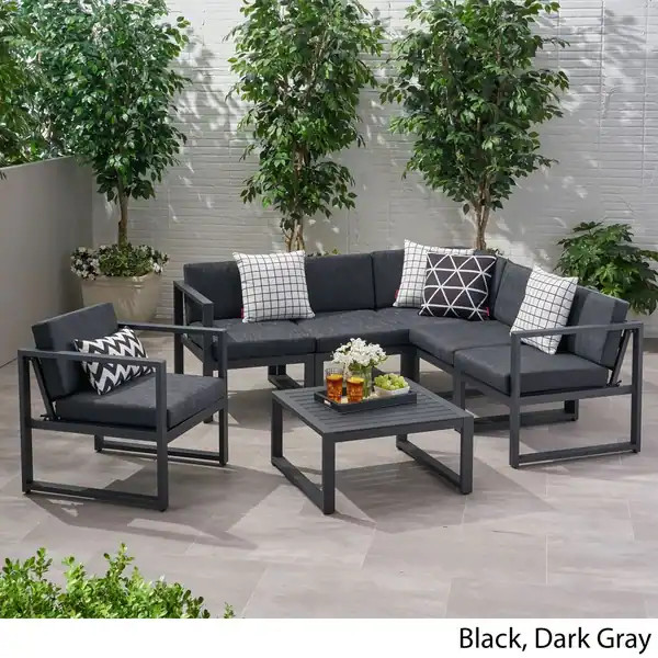 Navan Outdoor Aluminum 6-seater Sofa Set by Christopher Knight Home | Bed Bath & Beyond