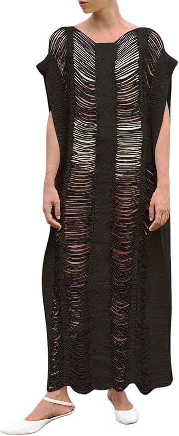 Bsubseach Women Crochet Hollow Out Swimsuit Cover Ups Knitted Beach Tank Dress | Amazon (US)