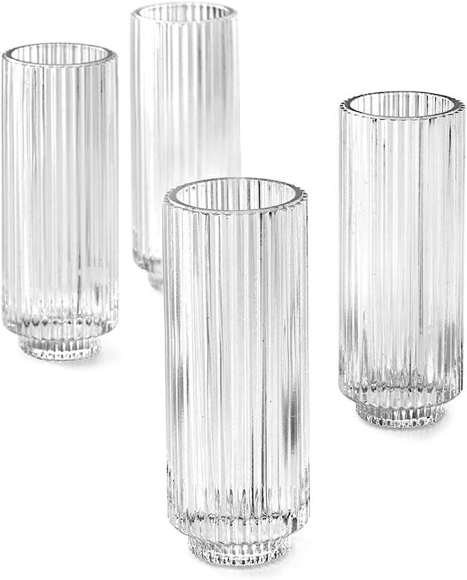Serene Spaces Living Set of 4 Tall Clear Ribbed Glass Votive Holder, Perfect for Weddings and Hom... | Amazon (US)