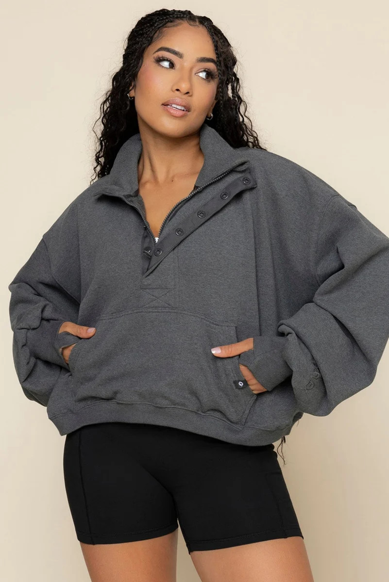 Ooey Gooey Crop Half Zip - Charcoal Heather | POPFLEX