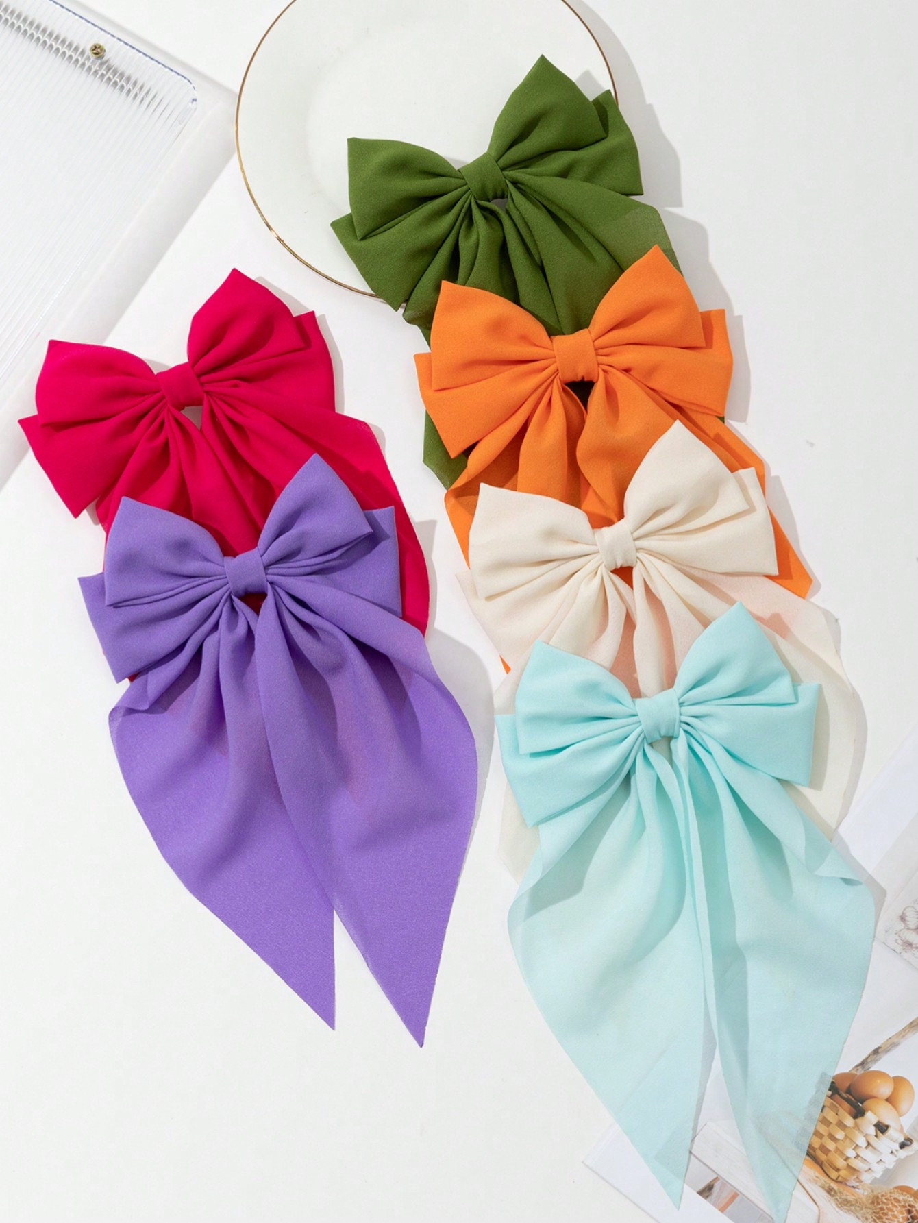 6pcs Minimalist Fluorescent Color Ribbon Alligator Clip | SHEIN