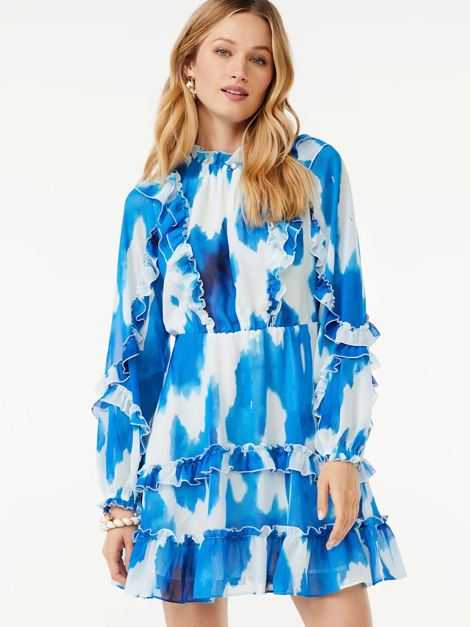 Scoop Women's Long Sleeve Ruffle Mini Dress - Walmart.com | Walmart (US)
