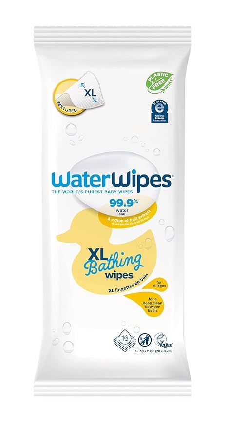 WaterWipes Plastic-Free XL Bathing,Toddler & Baby Wipes, 99.9% Water Based Wipes, Unscented & Hyp... | Amazon (US)