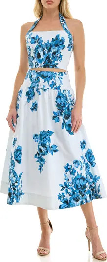 Floral Halter Crop Top & Midi Skirt Set | Nordstrom