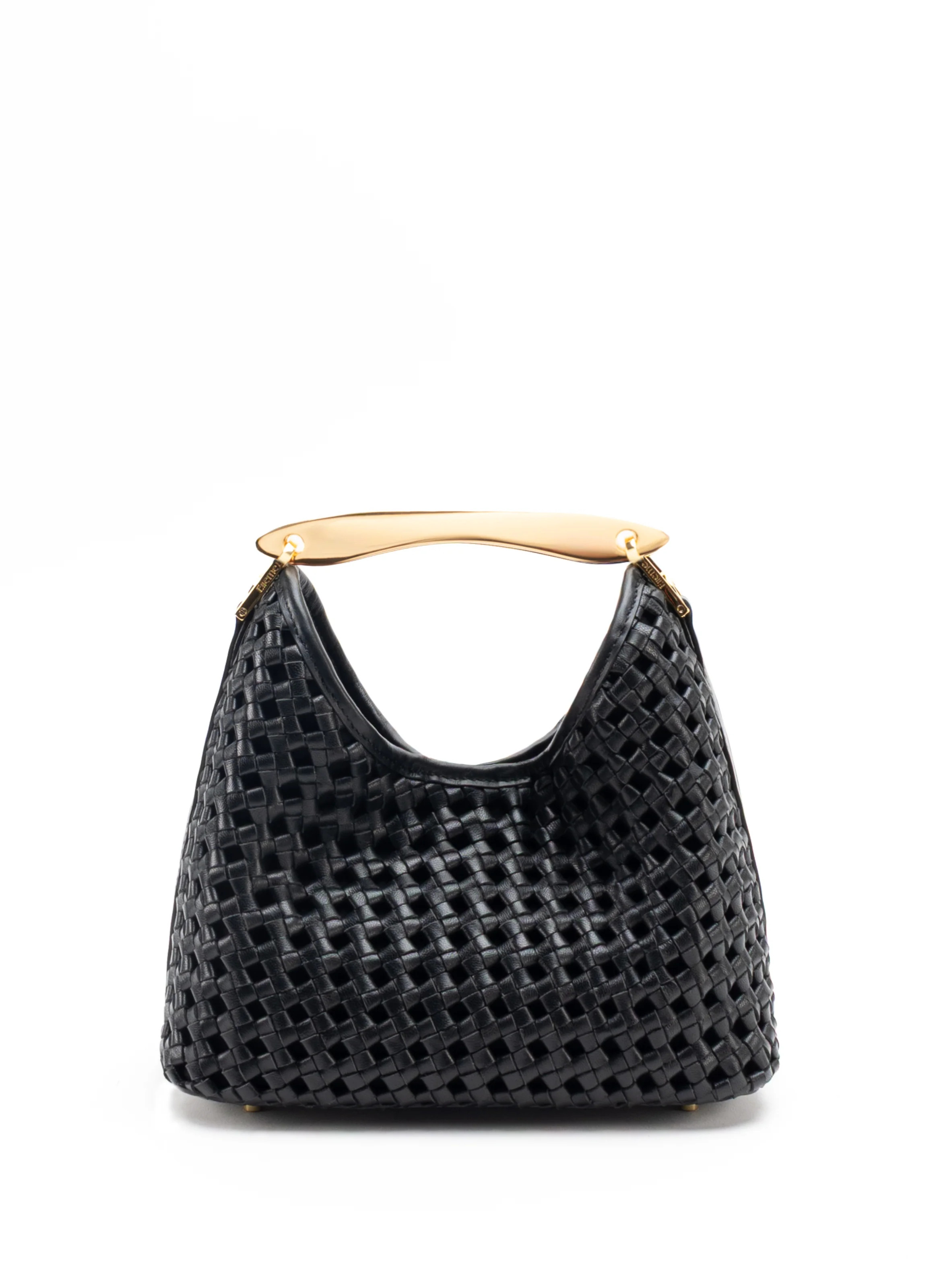 Small Boomerang Woven Leather Black - Woven Leather Bags - Elleme | Elleme
