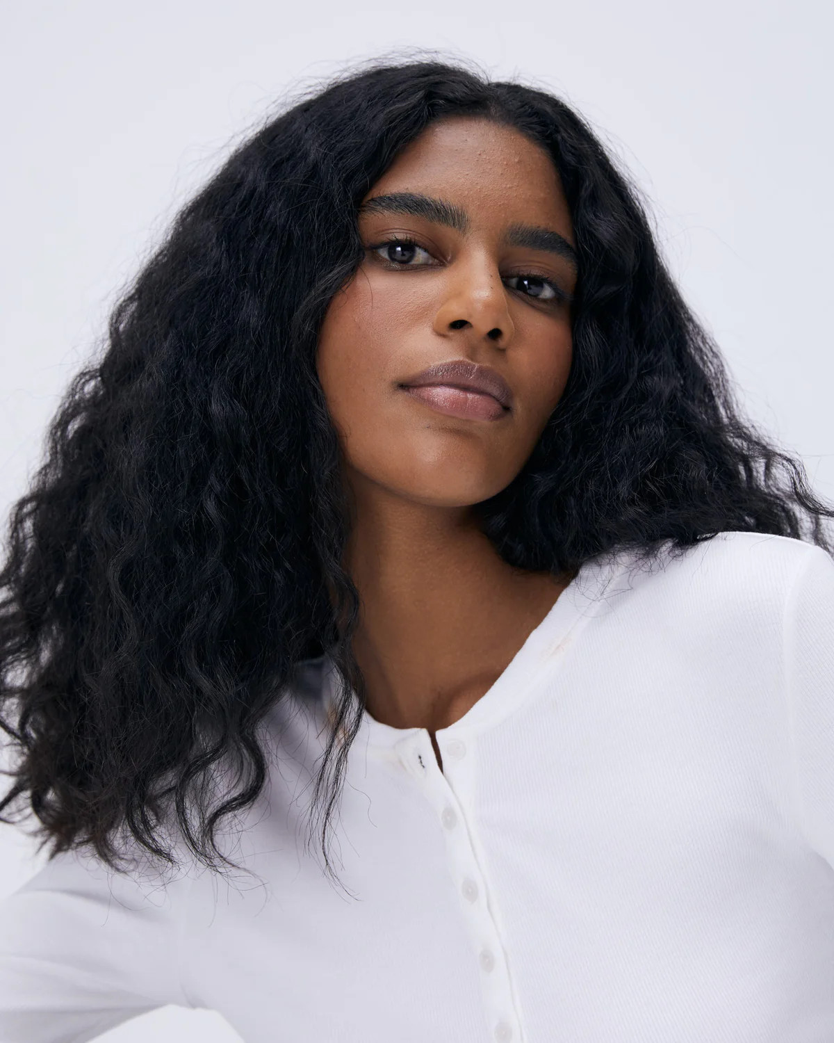 Rib Long Sleeve Button Up Top - White | Adanola UK