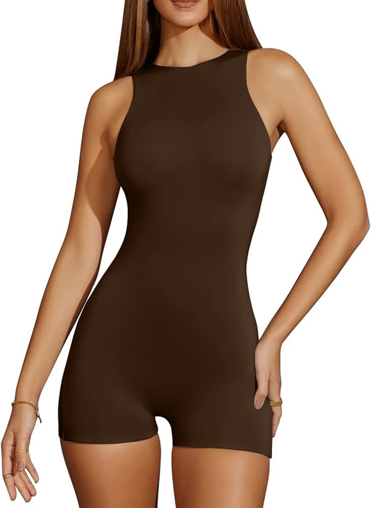 Women's Sexy Bodycon Tank Sleeveless Round Neck One Piece Fitted Jumpsuit Rompers | Amazon (US)