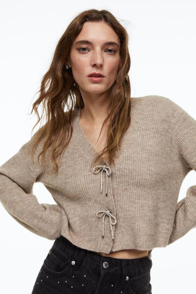 Rhinestone-bow Rib-knit Cardigan | H&M (US + CA)