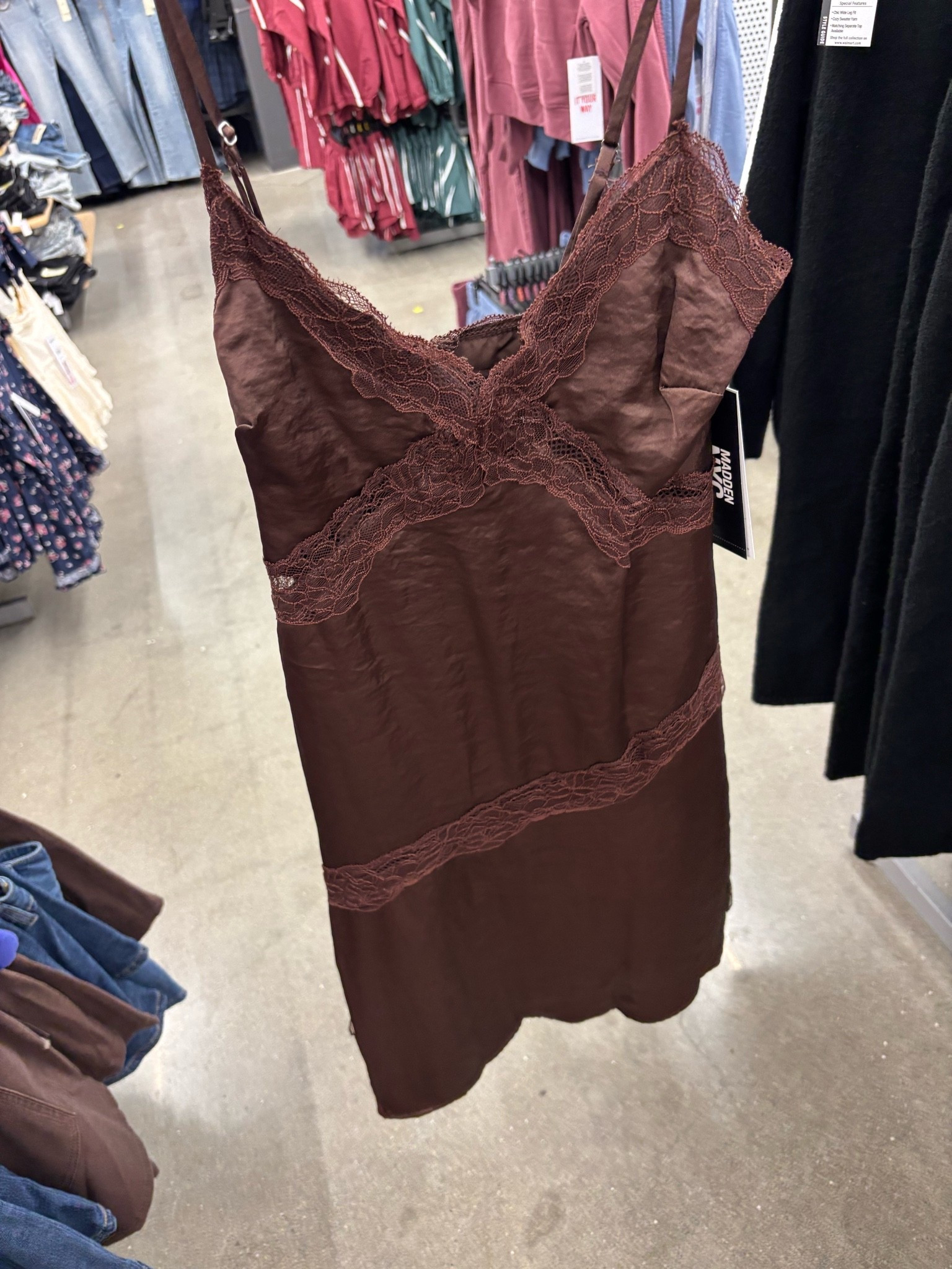 Lace trim, satin slip dress