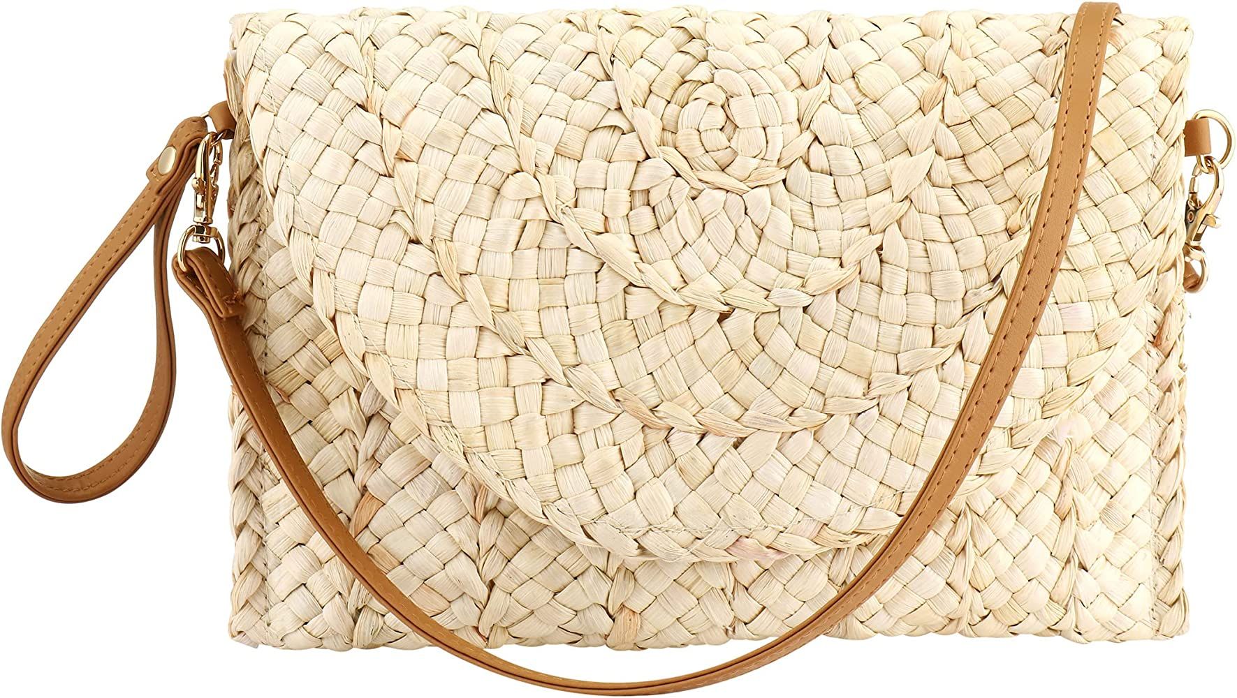 Rkrouco Women's Straw Clutch Summer Beach Bags Crossbody Straw Bag Woven Purse with Bag Strap: Ha... | Amazon (US)