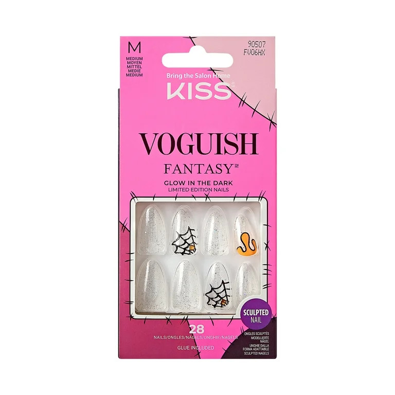 KISS Voguish Fantasy Halloween Nails, Black, Medium Length, Almond Shape, 'Devilish', 31 Ct. | Walmart (US)
