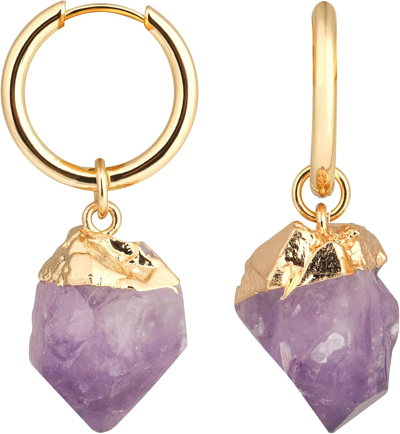 Natural Raw Amethyst Rose Quartz Citrine Opal Stone Earrings Gold Hoop Healing Purple Crystal Drop E | Amazon (US)